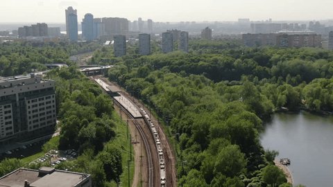 High Drone View Railway through Forest Area