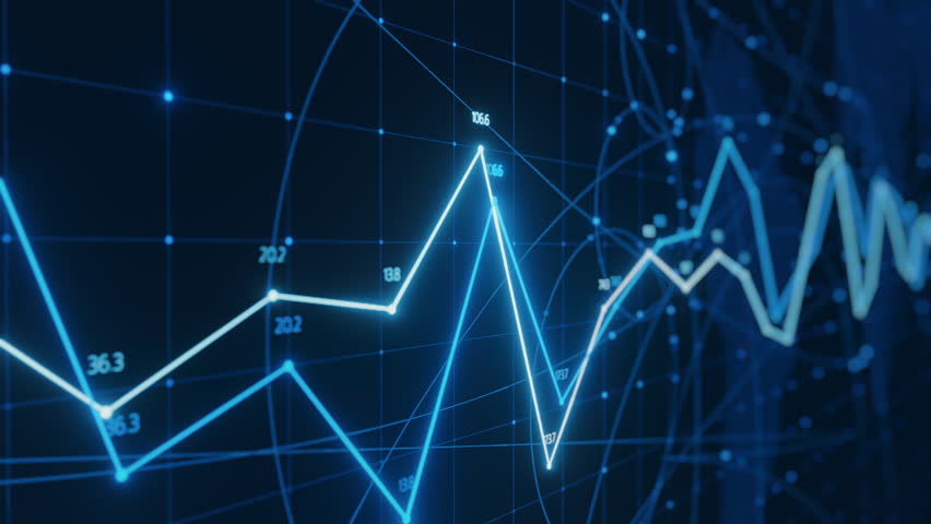 Digital analytics data visualization. Abstract blue network graph showing financial trends, business growth, technology evolution. Futuristic concept. Represents big data, statistics, global - Powered by Shutterstock - Get 15% off with code: PIKWIZARD15