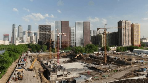 Aerial View Urban Construction Site High Rise Buildings