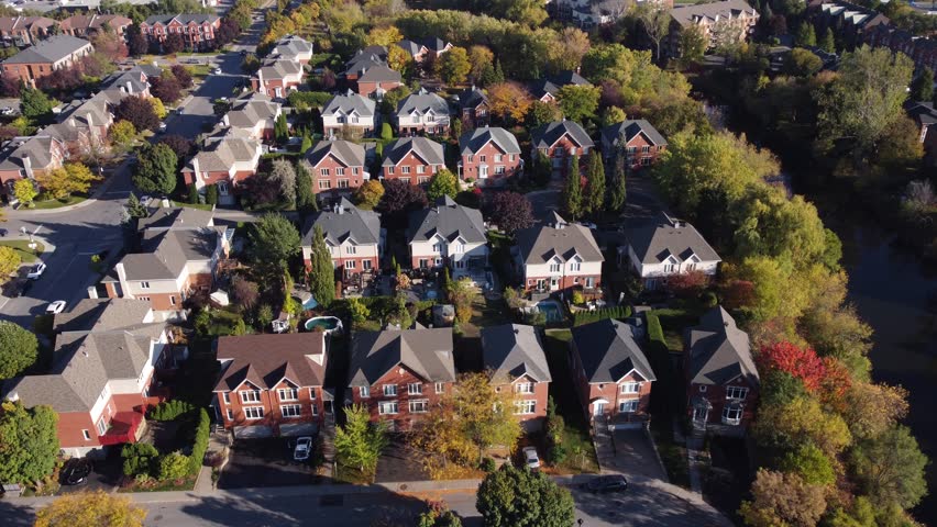Anjou, Montreal, aerial footage above residential homes
