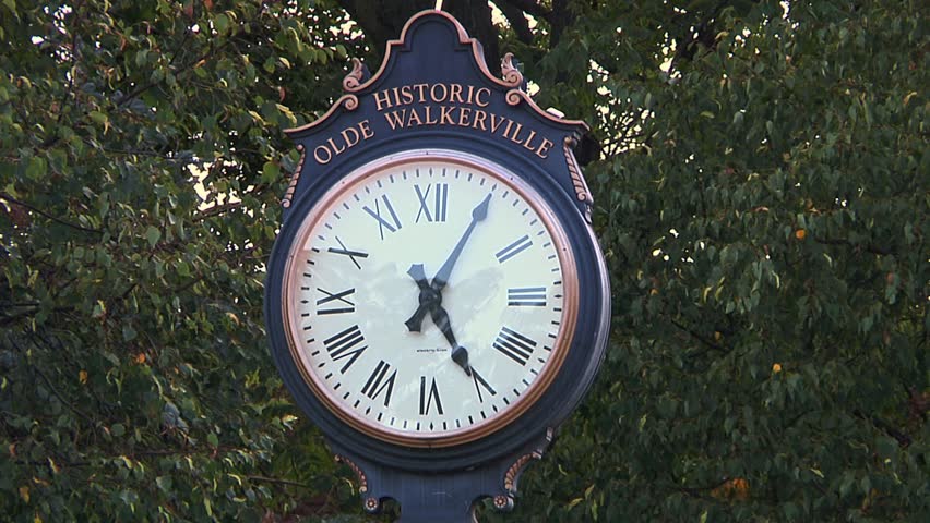 The clock hand takes a step. Windsor, Walkerville, Ontario, Canada.
