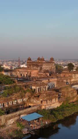 Drone Shot of an Old Historical Building Palace in India during daytime and sunset
