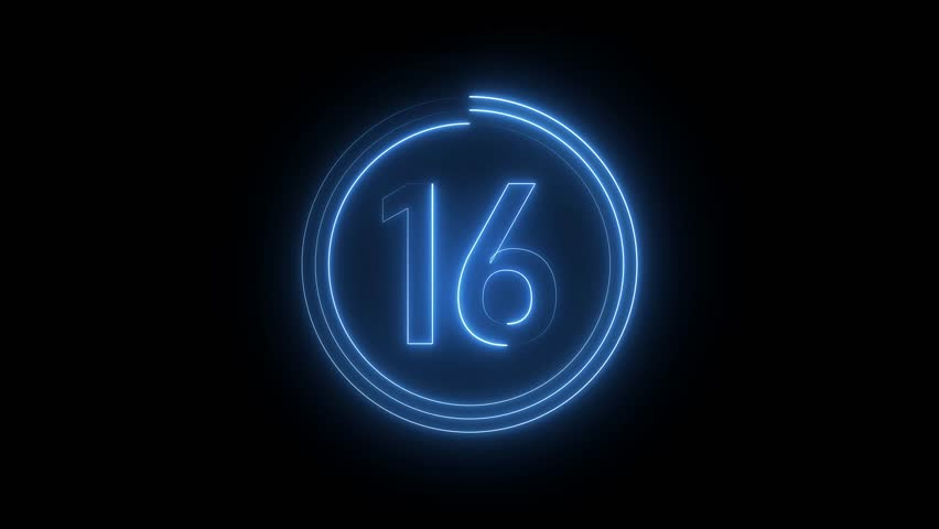 Neon number 16 animation. Neon countdown 16 text number. and creating a stunning 4k video.	

