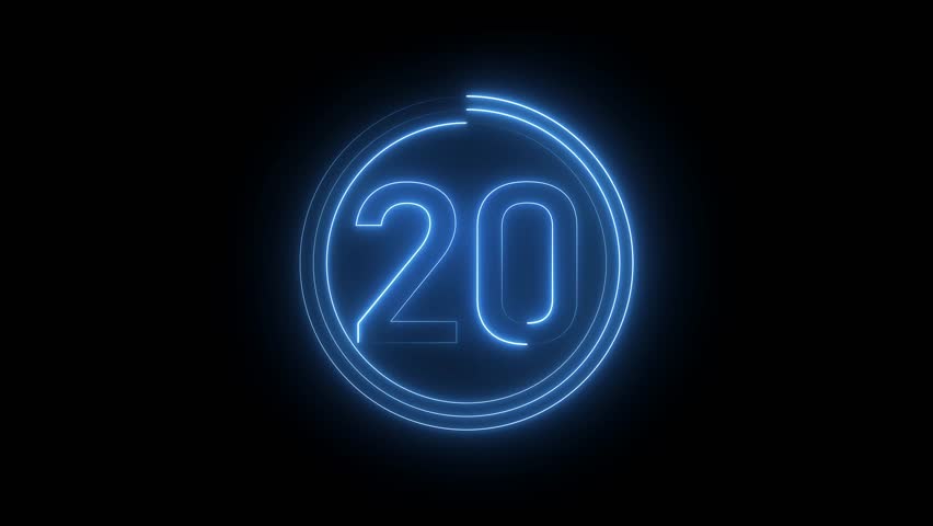 Neon number 20 animation. Neon countdown 20 text number. and creating a stunning 4k video.	
