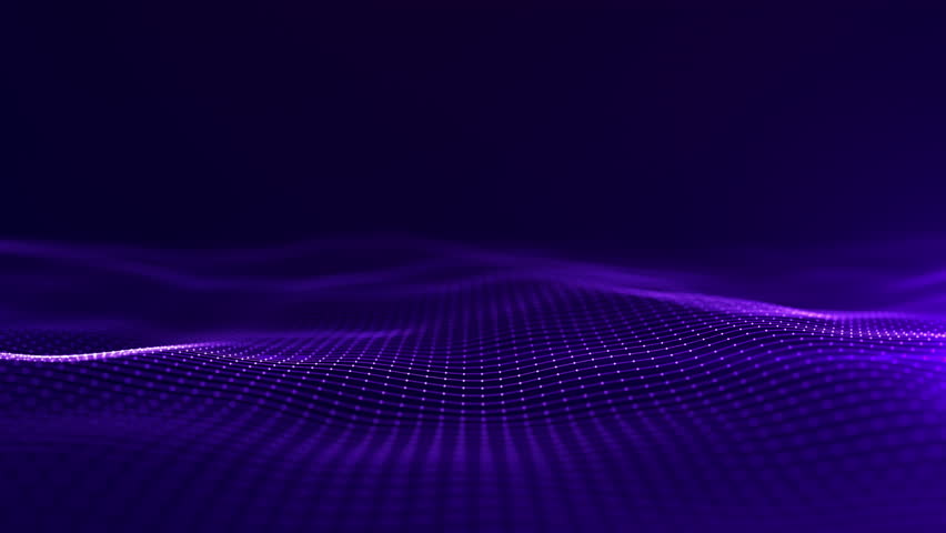 Flowing purple particle mesh wave on dark background, ideal for technology, AI, data flow, and futuristic digital design concepts. Motion background 4k - Powered by Shutterstock - Get 15% off with code: PIKWIZARD15