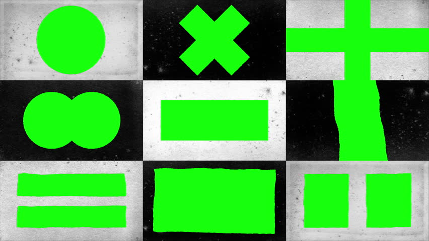 Pack of 9 Abstract monochromatic animations of grunge photocopy paper frame on green chroma key background. Black background borders collection set. 4K Backdrop Overlay seamless loop. Slideshow.