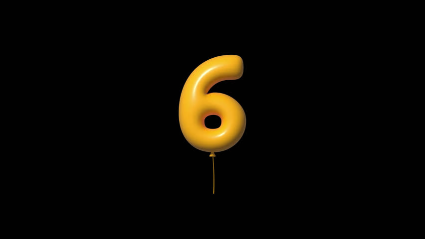 Golden Number Six Balloon Floating in Smooth Loop on Transparent Background. Numbers Balloon Collection