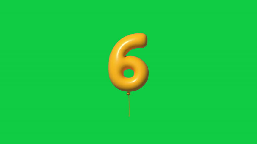 Glossy Gold Number Six Balloon Floating Loop on Green Screen. Numbers Balloon Collection