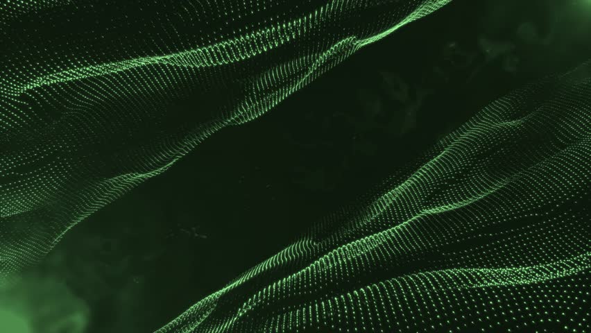 An immersive green digital landscape with dynamic flowing particle waves makes an ideal video background for tech presentations and futuristic design projects. - Powered by Shutterstock - Get 15% off with code: PIKWIZARD15