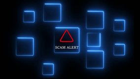 Glowing neon Scam alert warning. cybersecurity concept. Woman using laptop, warning sign for scams with icons representing online threats, phishing. 4k video motion graphic of scam alert concept. - Powered by Shutterstock - Get 15% off with code: PIKWIZARD15