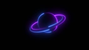 Neon animated planet on a black background. Loop neon rings spinning and floating over black background. futuristic space wallpaper with animated ball colorful rings. 4k video motion graphic animation - Powered by Shutterstock - Get 15% off with code: PIKWIZARD15