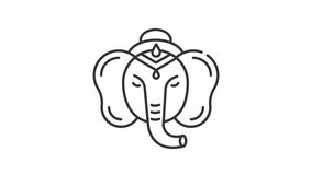 Ganesh line animation. Hindu god animated icon. Floating elephant head. Deity worship. Hinduism religion. Indian traditions. Outline element on white background. HD video with alpha channel - Powered by Shutterstock - Get 15% off with code: PIKWIZARD15