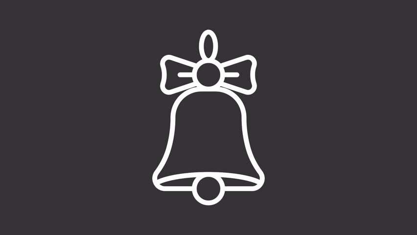 Christmas bell ui icon white line animation. Traditional winter season holiday accessory. Festive mood. Ringbell with bow animated user interface element on dark background. Transparent HD video