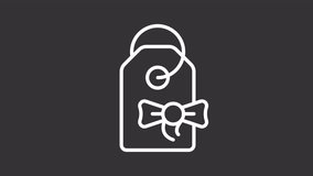 Gift tag with bow ui icon white line animation. Christmas present card. Holiday label to identify recipient and sender animated user interface element on dark background. Transparent HD video - Powered by Shutterstock - Get 15% off with code: PIKWIZARD15