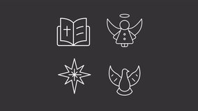 Christmas religious symbols ui icons white line animation set. Celebrating Jesus Christ birth. Divine for believers. Christianity animated user interface elements isolated on dark background. HD video - Powered by Shutterstock - Get 15% off with code: PIKWIZARD15