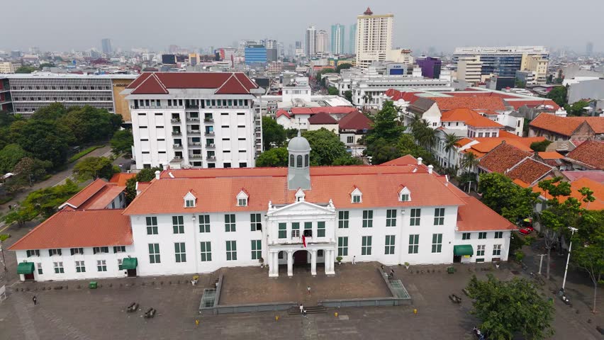 Old Batavia Colonial District Jakarta - Fatahillah Square in Kota Tua, Aerial