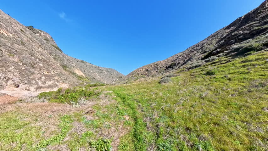 Hiking Toward Coast at End of Lobo Canyon in Channel Islands National Park
