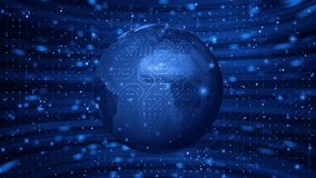 blue digital earth globe background with illuminated circuit board lines data particles and abstract technology network, electronic data system, cloud computing, global data flow, loopable animation - Powered by Shutterstock - Get 15% off with code: PIKWIZARD15