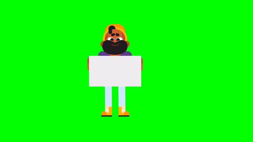 3D cool guy holding sign green screen animation for marketing, promo, social media, and digital content needs
