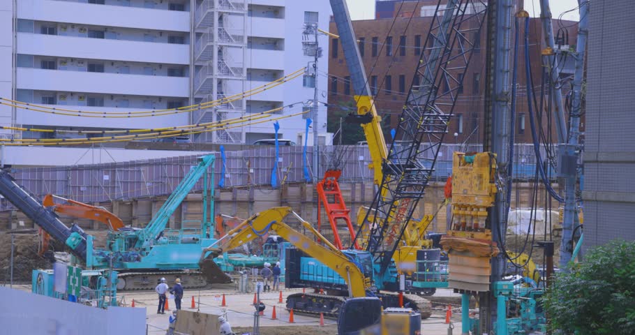 A cityscape of moving crane at the under construction in Tokyo