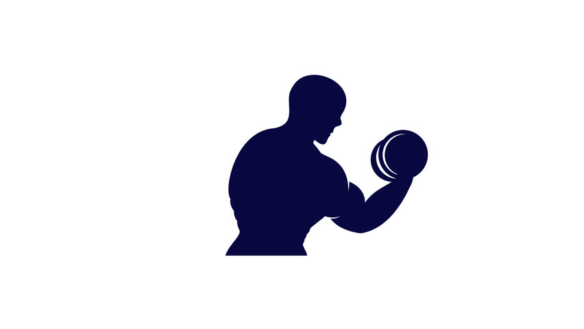 Animation a silhouetted man lifts dumbbell in a dynamic looping animation.