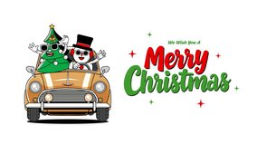 Funny Snowman and Christmas Tree Driving Vintage Car Animation Video - Powered by Shutterstock - Get 15% off with code: PIKWIZARD15