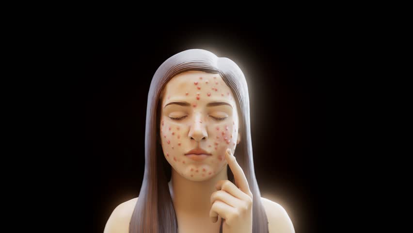 Conceptual 3D animation of a teenager with acne