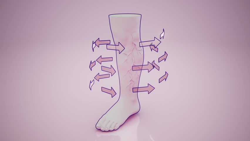 Conceptual 3D animation of a leg with varicose veins