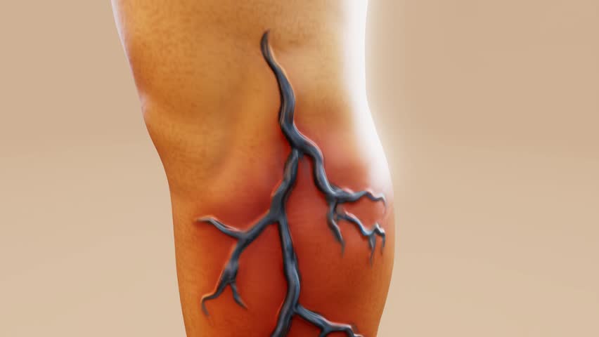 Conceptual 3D animation of a leg with varicose veins