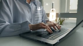 Protecting herself from cyber attacks. Documents confidentiality,cyber security protection concept. Software for security, searching and managing corporate document and employee information. - Powered by Shutterstock - Get 15% off with code: PIKWIZARD15