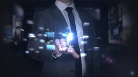 Businessman interacting with digital content in futuristic virtual interface - Powered by Shutterstock - Get 15% off with code: PIKWIZARD15