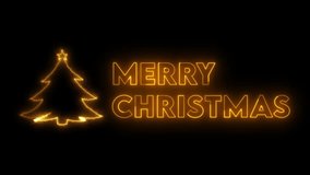 Neon Christmas Tree and Merry Christmas Sign In Golden Glow on Black Background - Powered by Shutterstock - Get 15% off with code: PIKWIZARD15
