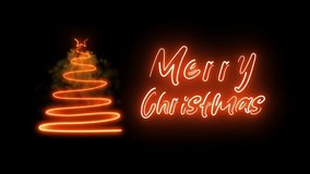 Merry Christmas text animation with a Christmas tree and glowing gold neon light effects on a black background - Powered by Shutterstock - Get 15% off with code: PIKWIZARD15