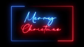 Neon Merry Christmas Sign Framed in Blue and Red Glow on Black Background for Festive Holiday Visual - Powered by Shutterstock - Get 15% off with code: PIKWIZARD15