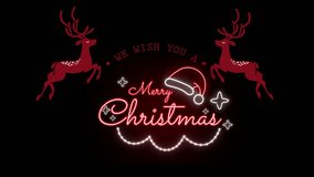 Festive christmas neon sign features reindeer and a santa hat glowing brightly against a black background conveying holiday cheer and seasonal greetings for use in decorations and graphic designs. - Powered by Shutterstock - Get 15% off with code: PIKWIZARD15