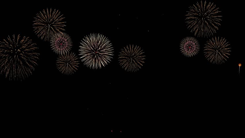 New Fireworks against night sky on New Years Eve slow motion bokeh lights background free space text. fireworks explosion shining sparks, Celebration anniversary 2025 2026 new year party independence