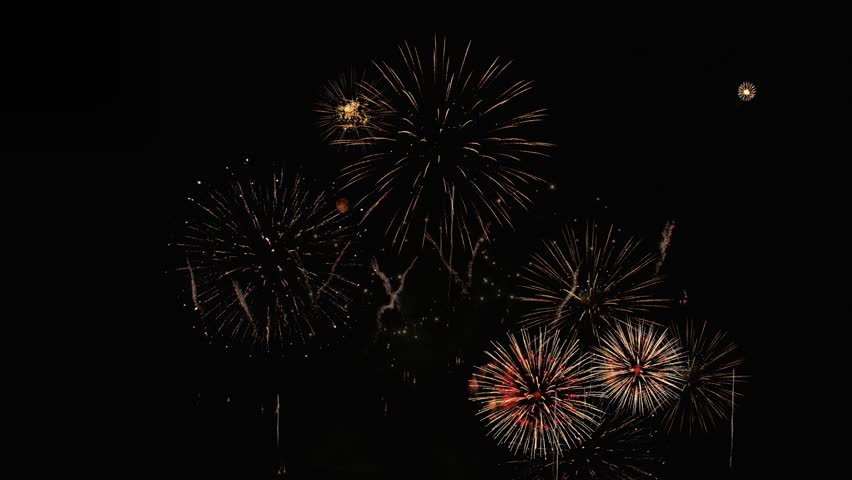 Real shining fireworks celebration background. golden firework new year's eve countdown festival sky display night festival Christmas, Diwali, Ramadan glitters Bokeh Logo title reveal Intro Fireworks