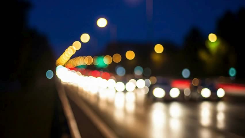 Night Traffic Bokeh Lights on Highway