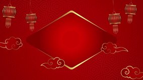 A festive Chinese New Year video with glowing red lanterns, golden borders, and swirling cloud motifs, creating a warm and traditional celebratory backdrop. - Powered by Shutterstock - Get 15% off with code: PIKWIZARD15
