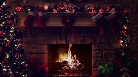 The cozy Christmas atmosphere in the living room is decorated in a classic style with a fire in the fireplace, a Christmas tree, candles, and gifts. The family is waiting for the holiday to relax. Dec - Powered by Shutterstock - Get 15% off with code: PIKWIZARD15