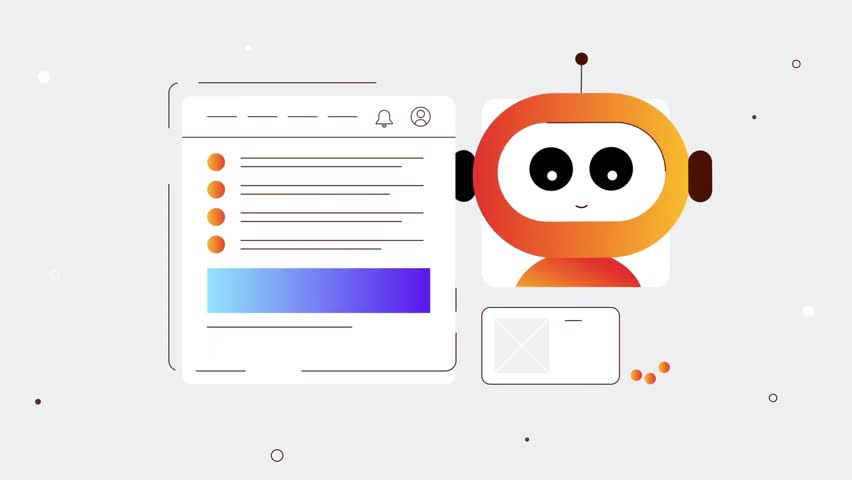 2D Animation: Chatbot Interface, Digital Helper, Cartoon Screen, Modern AI Assistant, Smart Communication, Technology