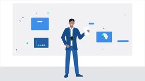  2D Animation: Digital Marketing Presentation, Businessman Explainer, Chart, Infographic, Cartoon Strategic Communication - Powered by Shutterstock - Get 15% off with code: PIKWIZARD15