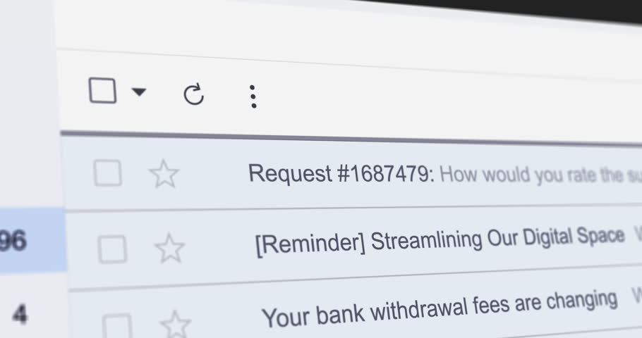 Incoming email with title "Reminder Online Check-In Is Now Available", new e-mail with booking confirmation, close up footage