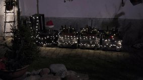 festive holiday scene, cozy home holiday lighting display, nighttime festive scene with illuminated roof and cozy atmosphere - Powered by Shutterstock - Get 15% off with code: PIKWIZARD15