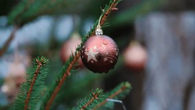 textured pine needles with glass ornaments in soft focus, rustic winter scene with decorated pine branch and glass ornaments - Powered by Shutterstock - Get 15% off with code: PIKWIZARD15