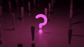 Luminous pink question mark shining brightly among a field of exclamation points, representing the concept of doubt, curiosity, and the search for answers in a world of assertions. 3D Illustration - Powered by Shutterstock - Get 15% off with code: PIKWIZARD15