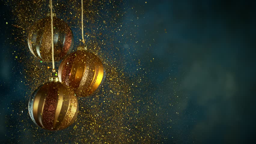 Christmas Decoration with Colored Shiny Balls and Glitters. Slow Motion Footage. Filmed on High Speed Cinema Camera, 1000 fps
