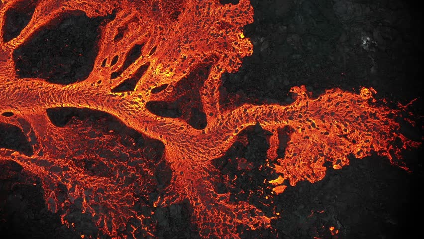Aerial view of the texture of a solidifying lava field, close-up