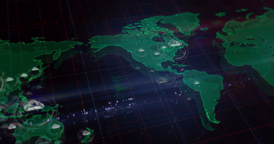 CO2 neutral zero emission decarbonize and eco friendly symbols over world map. Seamless looped technology concept.