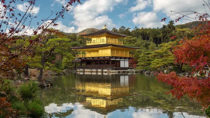 Kyoto Japan time lapse at Kinkaku-ji temple in autumn season